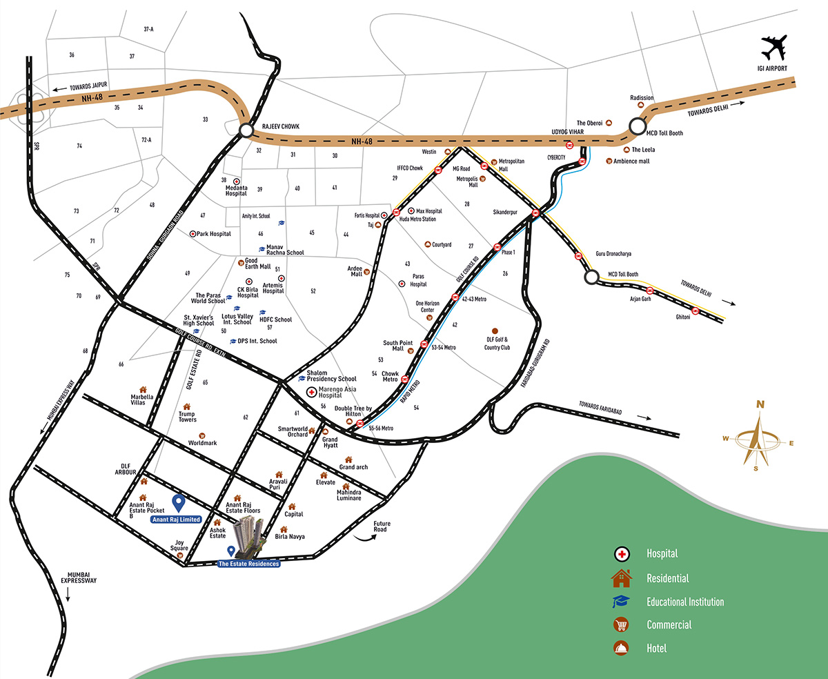 AnantRaj The Estate Residences Location Map