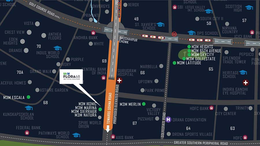 M3M Flora 68 Location Map
