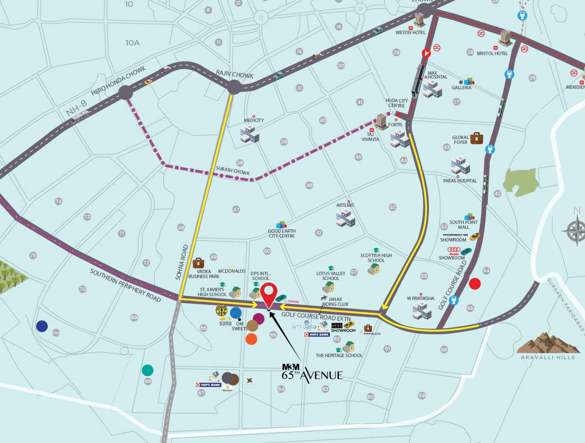 M3M 65th Avenue Location Map