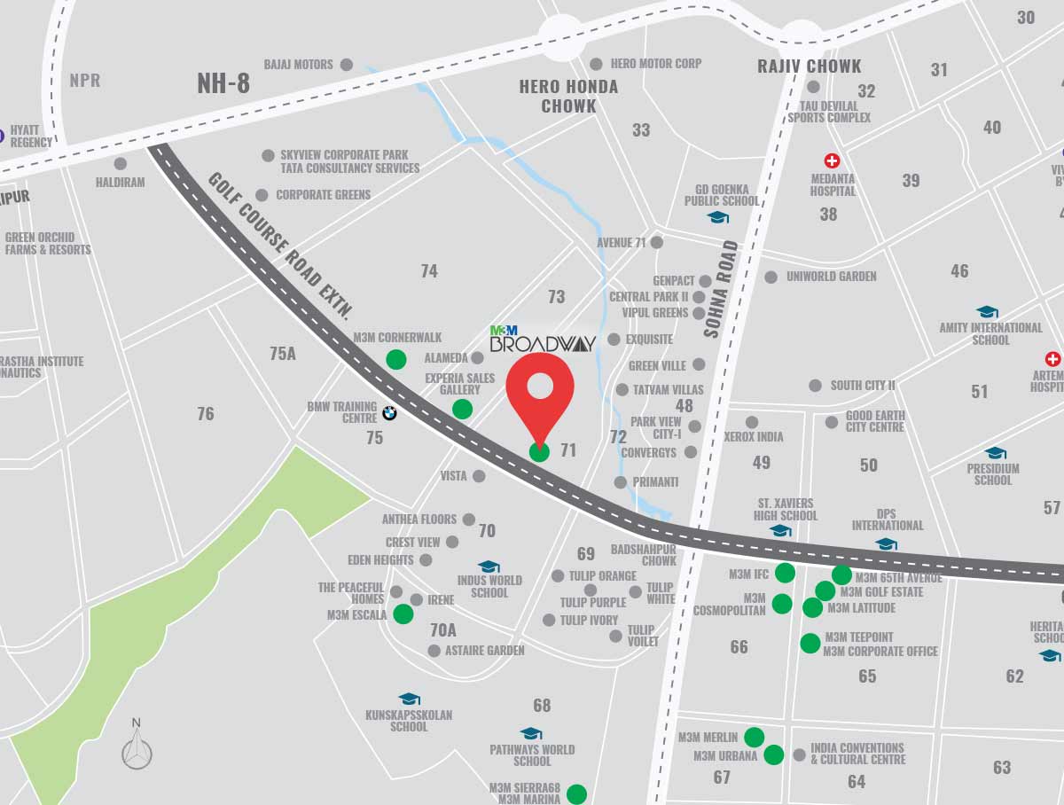 M3M Broadway Location Map