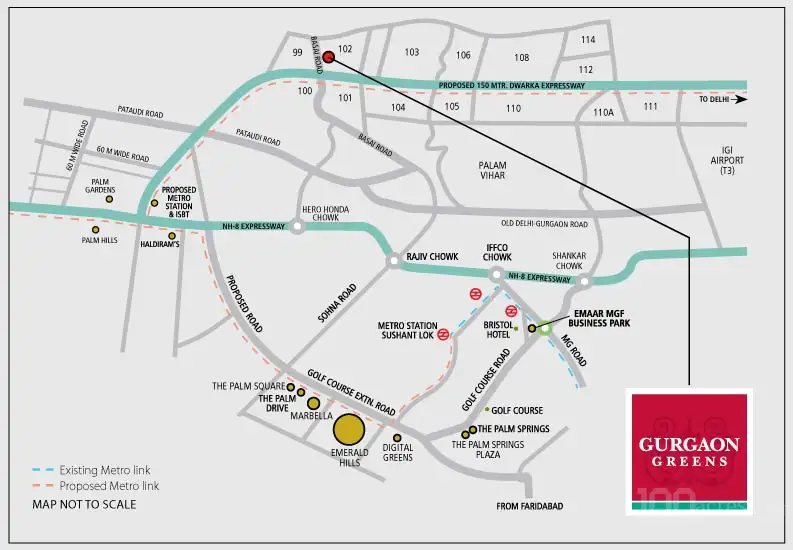 Emaar Gurgaon Greens Location Map