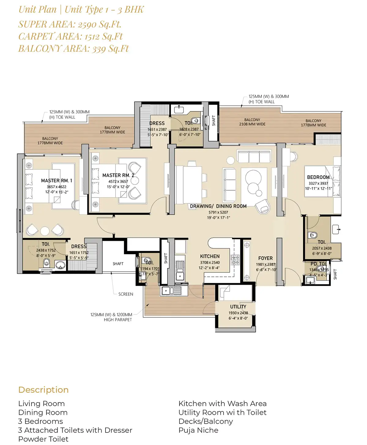 Navraj The Kingstown Heights - 3 BHK - Type 1