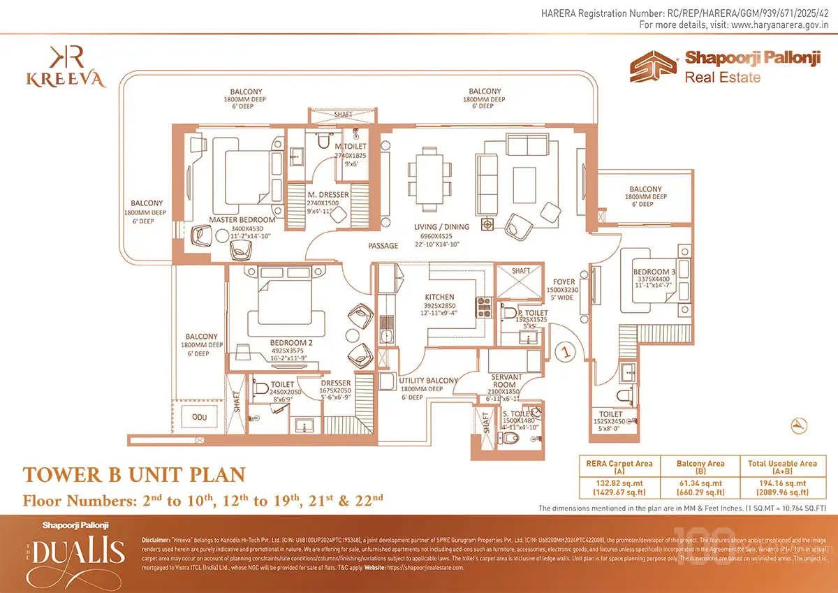 Shapoorji Pallonji Dualis - 3 BHK - Unit 1 - IKEA Facing