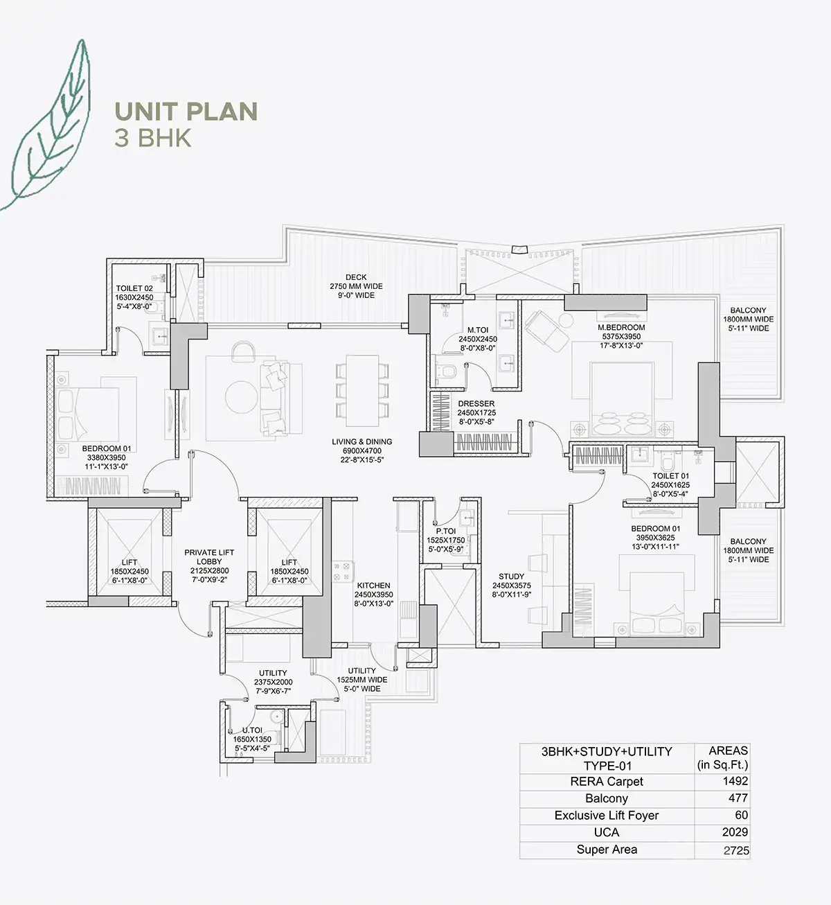 HCBS Twin Horizon - 3 BHK - Type 1