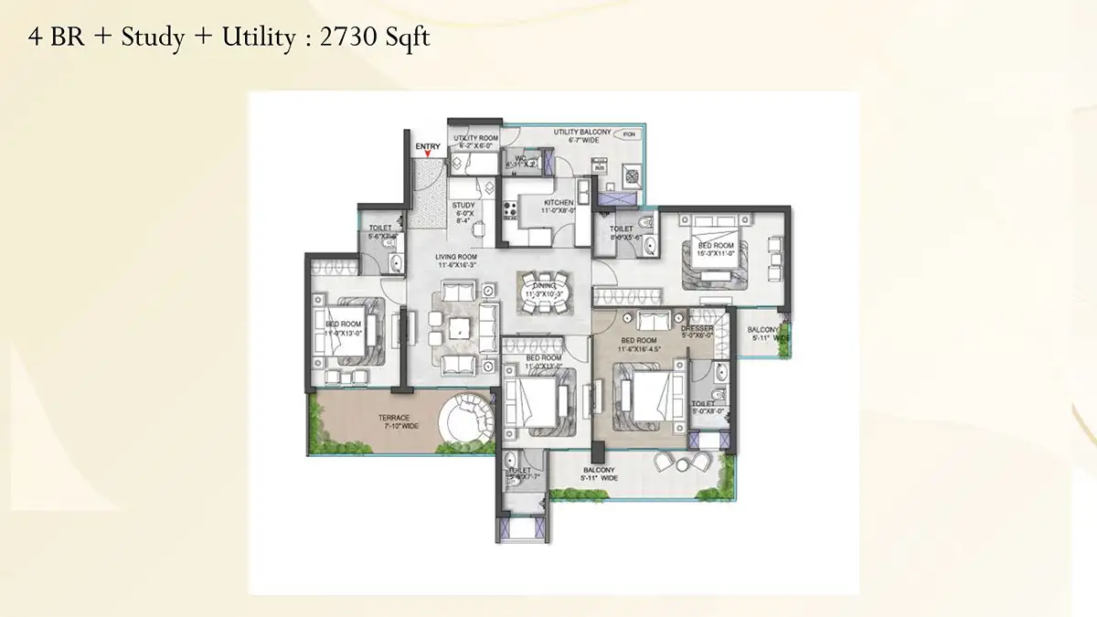 M3M St Andrews at SCDA - 4 BHK + SR + Utility