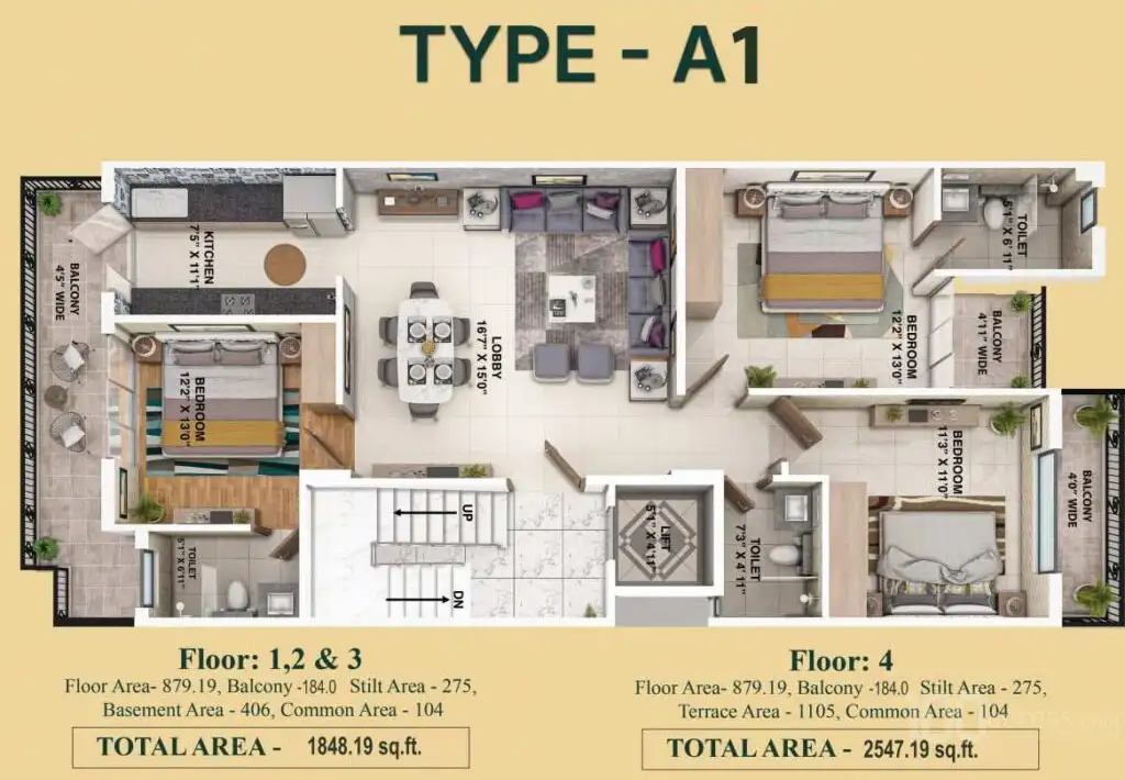 ROF Pravasa - 3 BHK + 3T - Type A1 & L