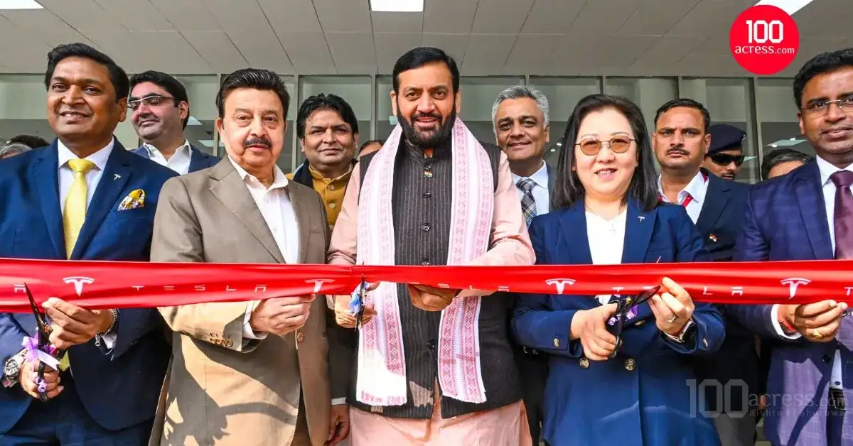 CM Nayab Singh Saini inaugurates Tesla Showroom on Sohna Road,Gurgaon