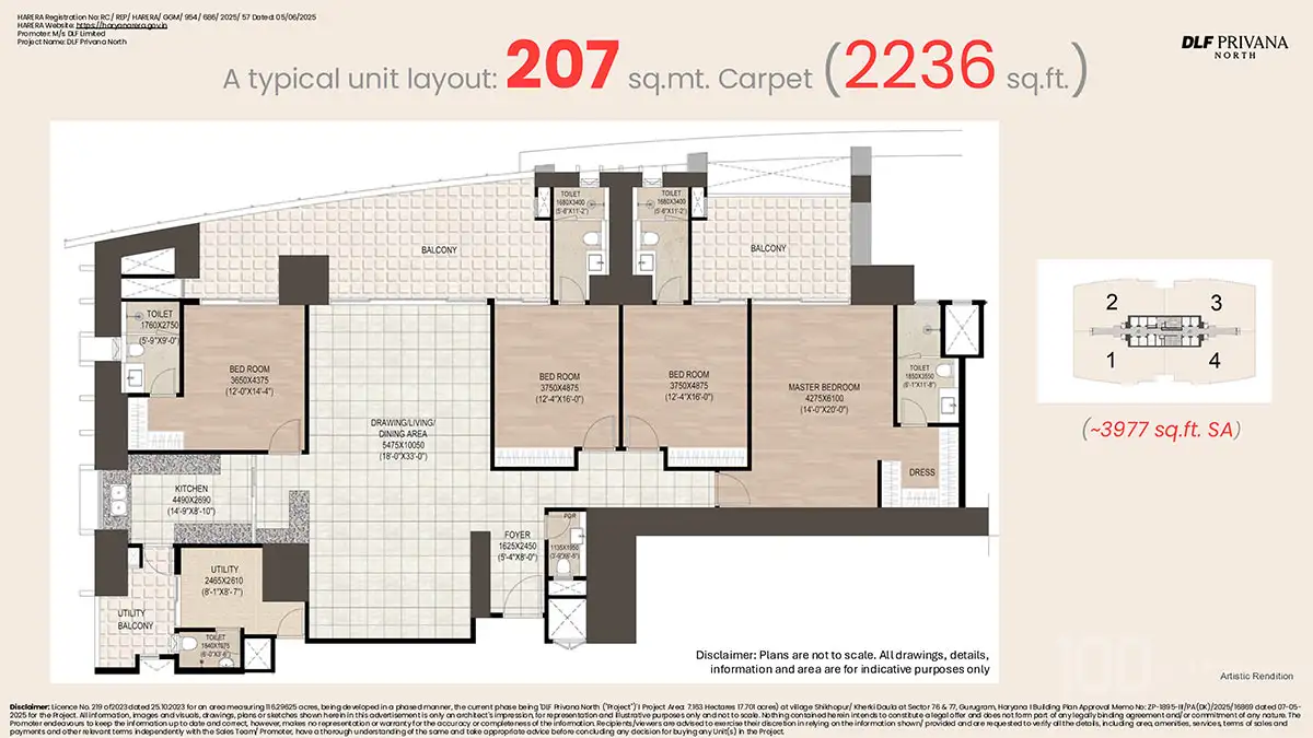 DLF Privana North - 4 BHK + SR