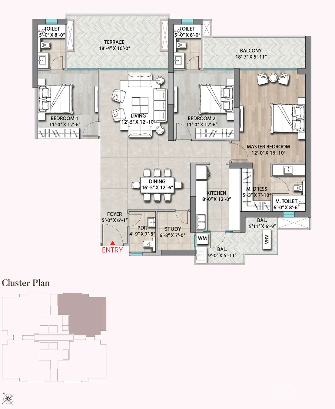 Suncity Monarch - 3 BHK + SR