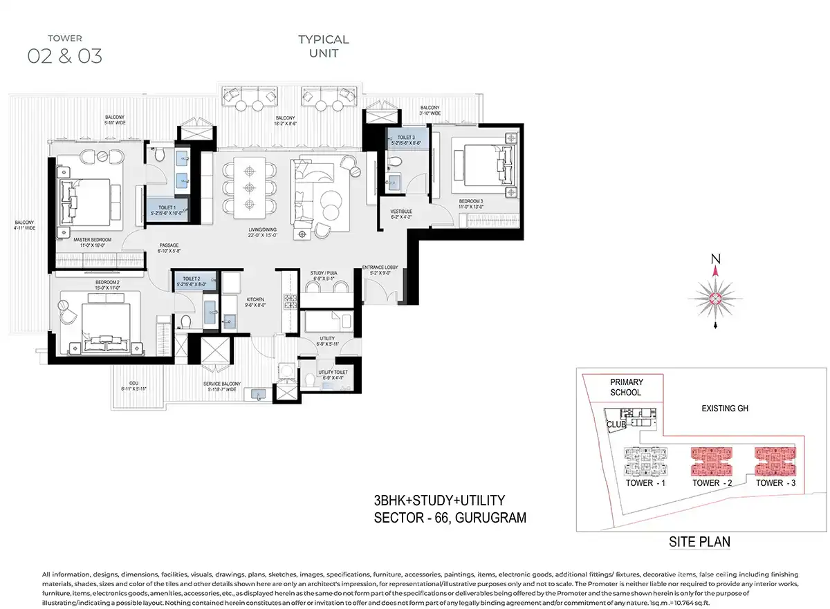 BPTP DownTown 66 - 3 BHK + Family Lounge + Servant