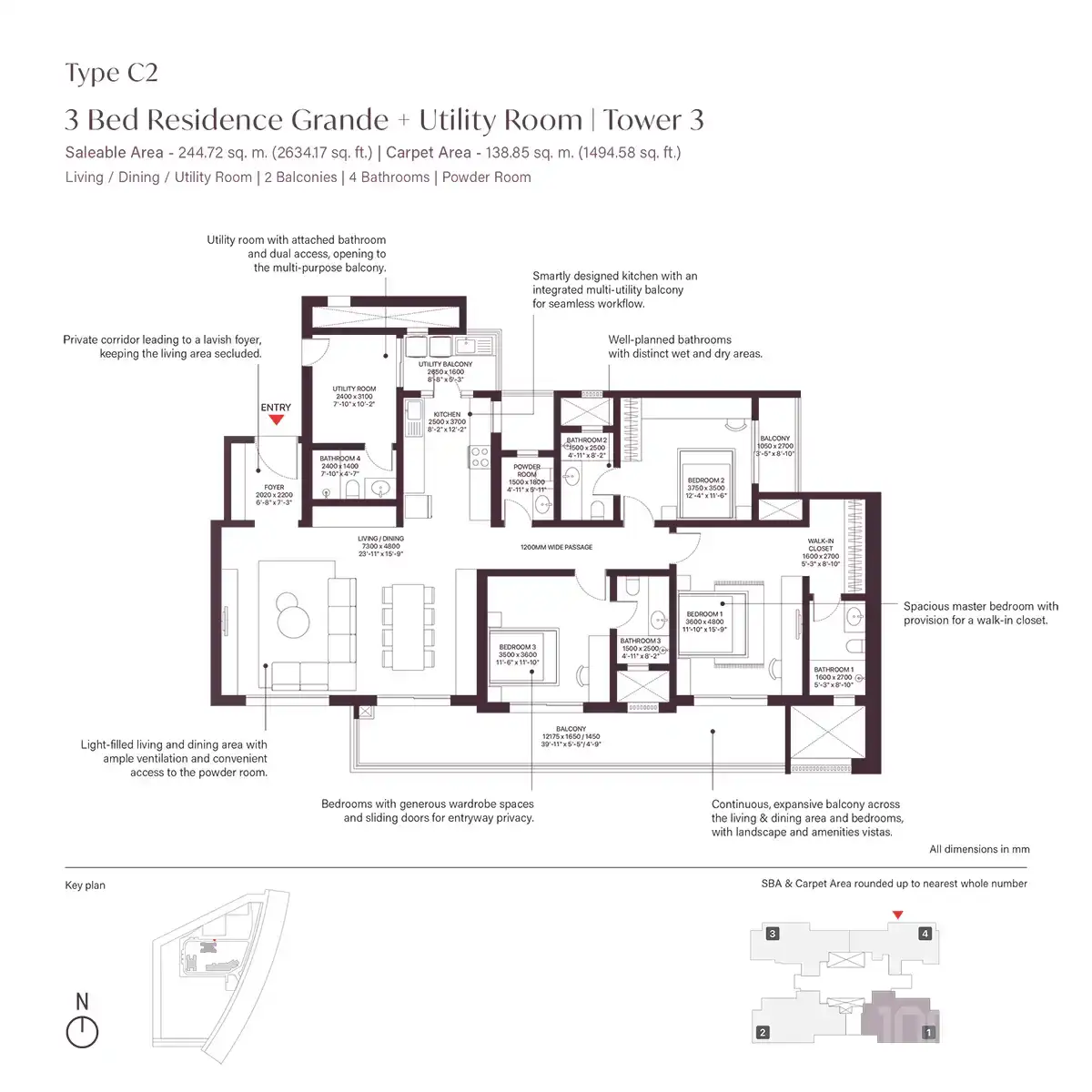 Sobha Crescent - 3 BHK - Grande